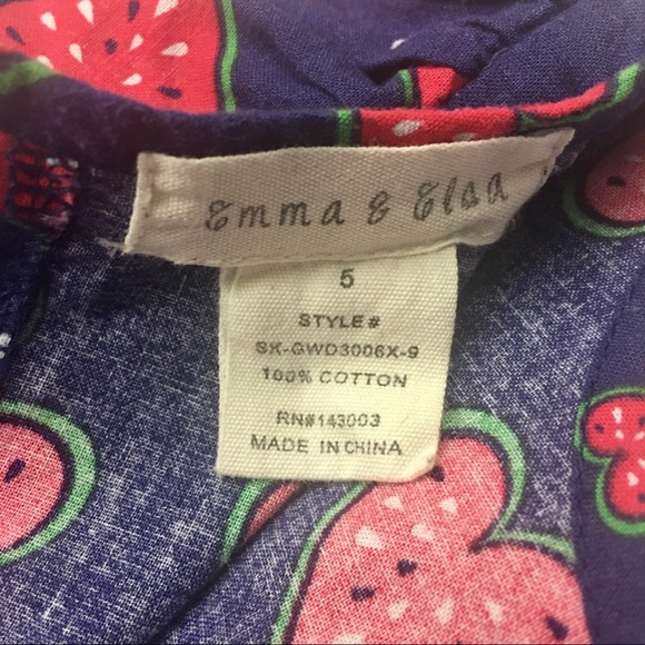 Emma & Elsa Girls Size 5 Dress & Sunhat Watermelon Hearts Ruffles Cotton Summer - Picture 15 of 16